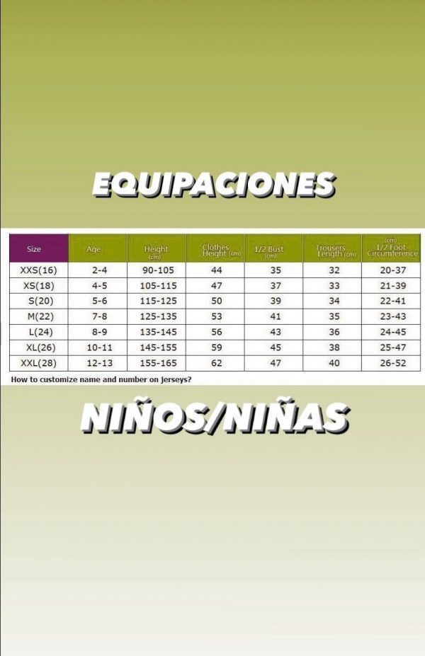 TABLA TALLAS NIÑOS